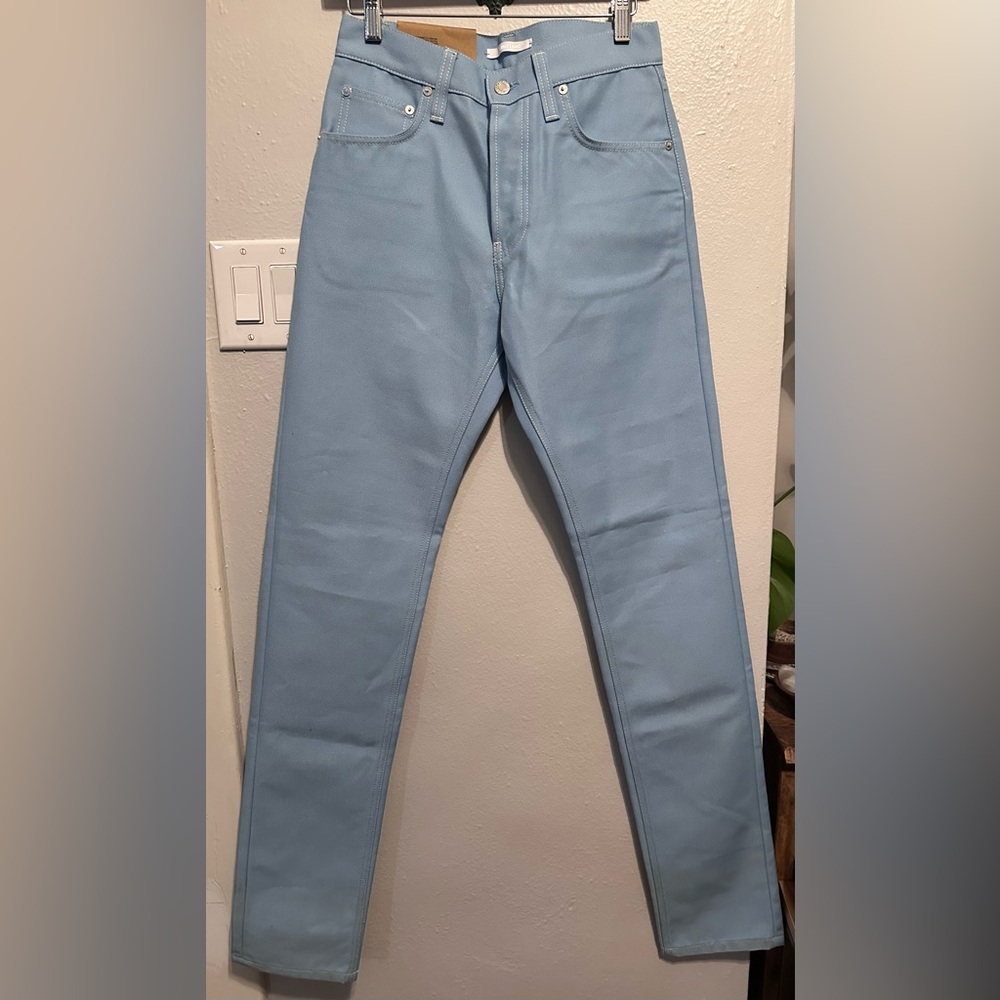 Helmut Lang UNISEX Tall Soda Blue HiDeff Twill High Waisted Jeans 28x35 NWT